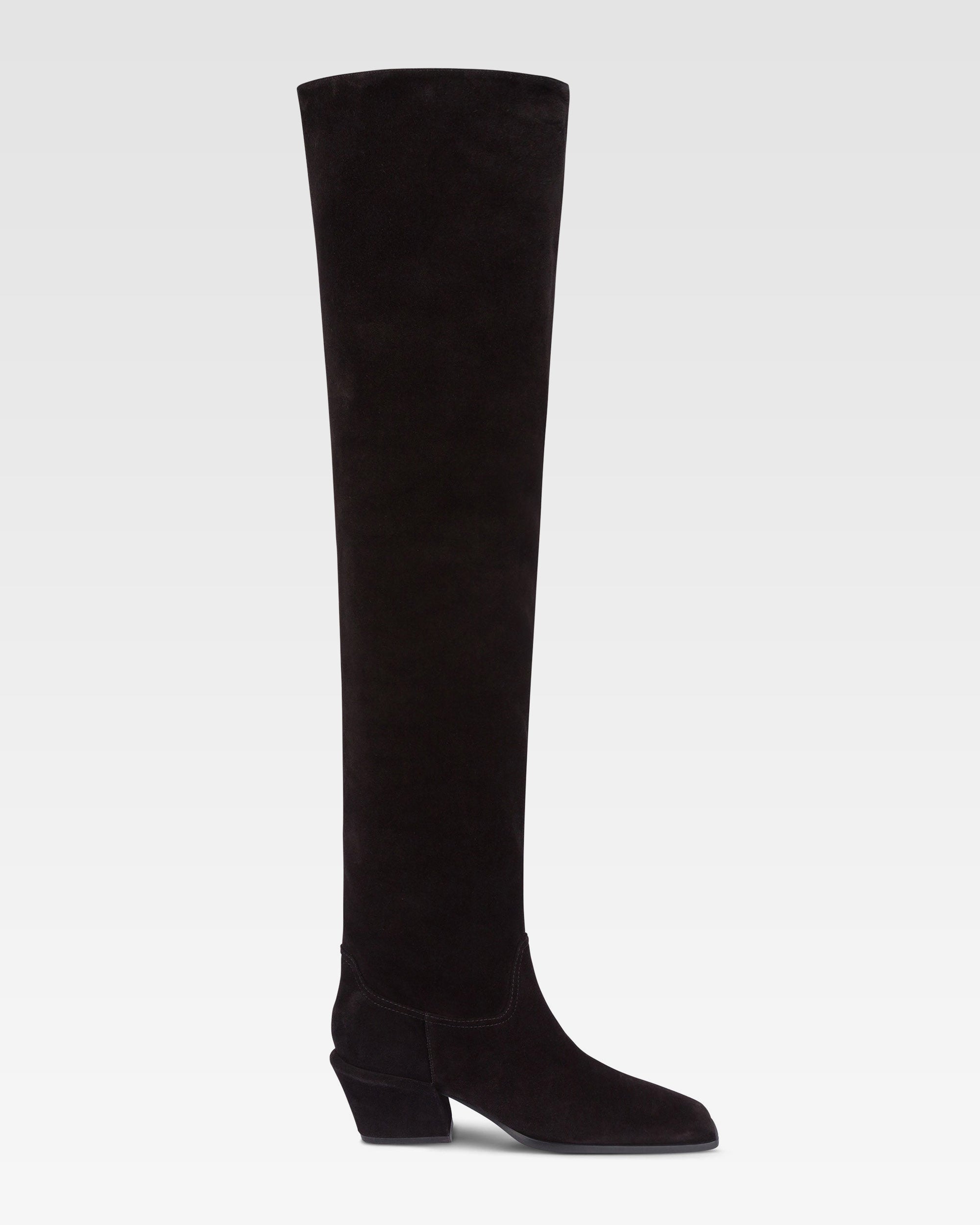 Over-the-knee boots in black calf suede leather