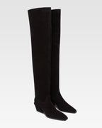 Over-the-knee boots in black calf suede leather