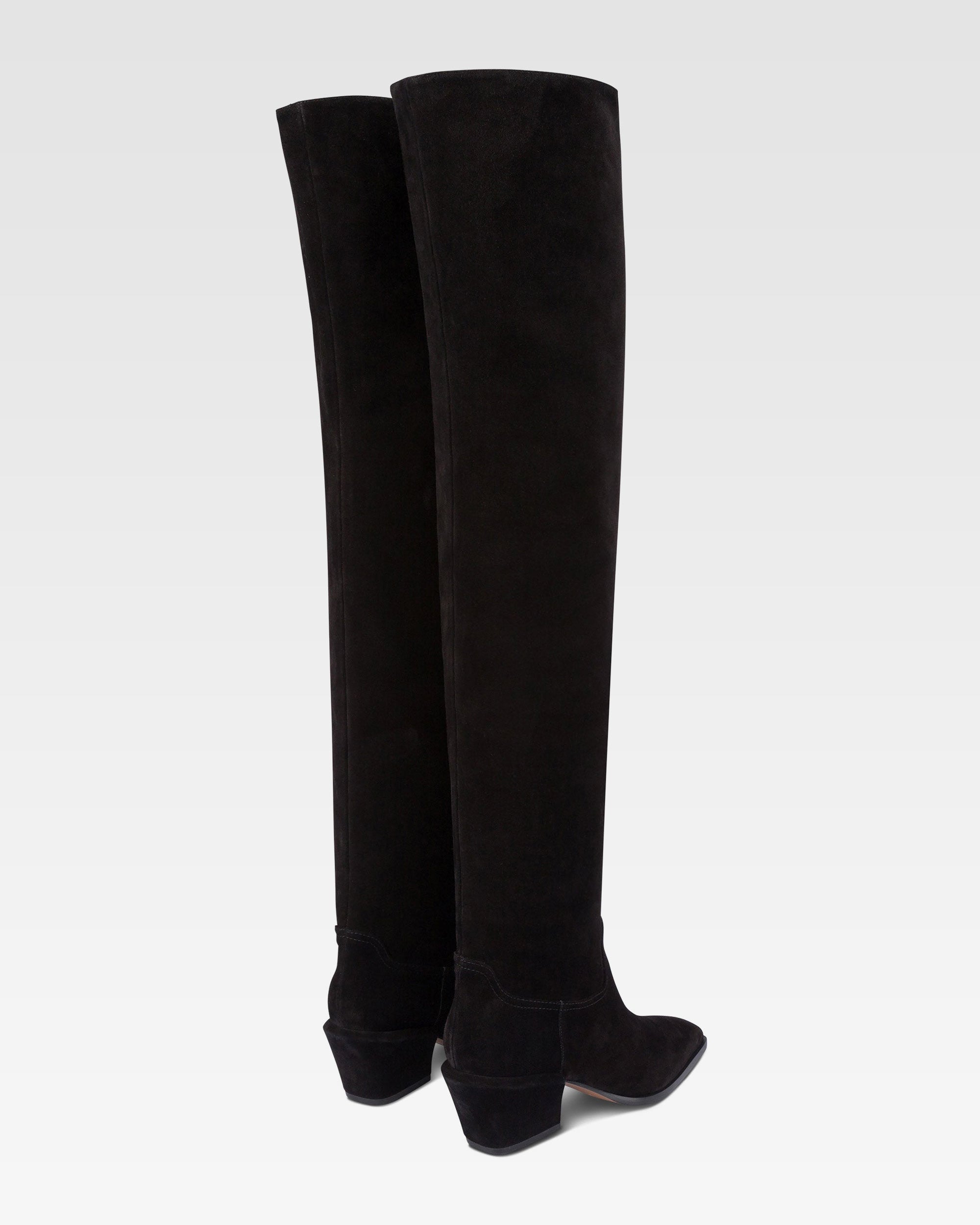 Over-the-knee boots in black calf suede leather