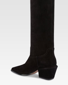 Over-the-knee boots in black calf suede leather