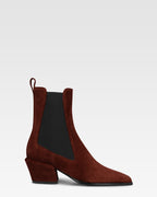 Bottines en cuir suede de veau couleur acajou