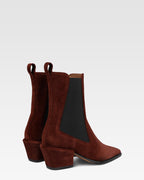 Bottines en cuir suede de veau couleur acajou