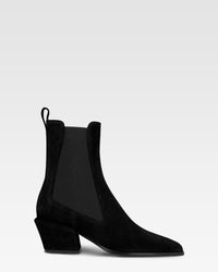 Bottines en cuir suede de veau couleur marron — Noir