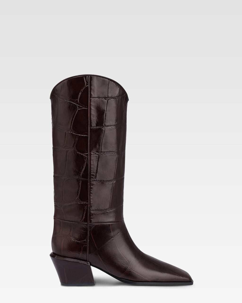 Boots in rouge noir croco-embossed leather