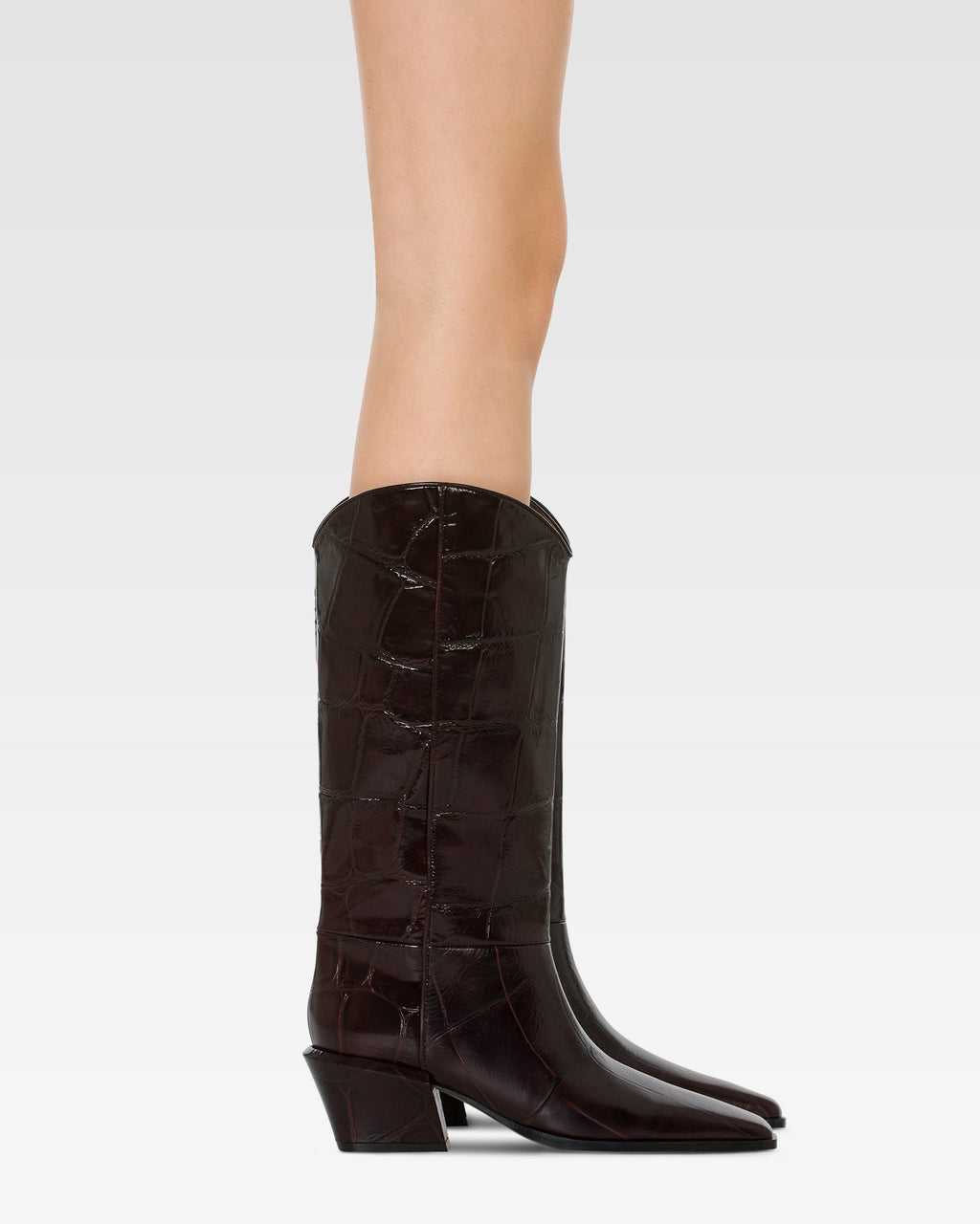 Boots in rouge noir croco-embossed leather