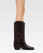 Boots in rouge noir croco-embossed leather