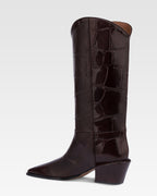 Boots in rouge noir croco-embossed leather