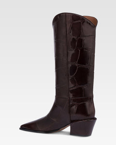 Boots in rouge noir croco-embossed leather
