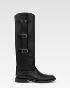 Stiefel aus schwarzem Kalbsleder mit Details mit Kroko-Pragung