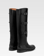 Stiefel aus schwarzem Kalbsleder mit Details mit Kroko-Pragung