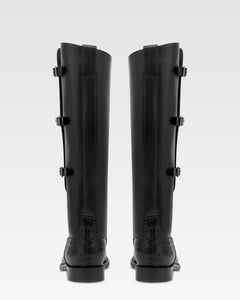 Stiefel aus schwarzem Kalbsleder mit Details mit Kroko-Pragung