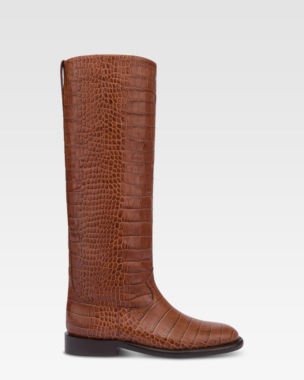 Stivali in pelle stampa coccodrillo color cioccolato