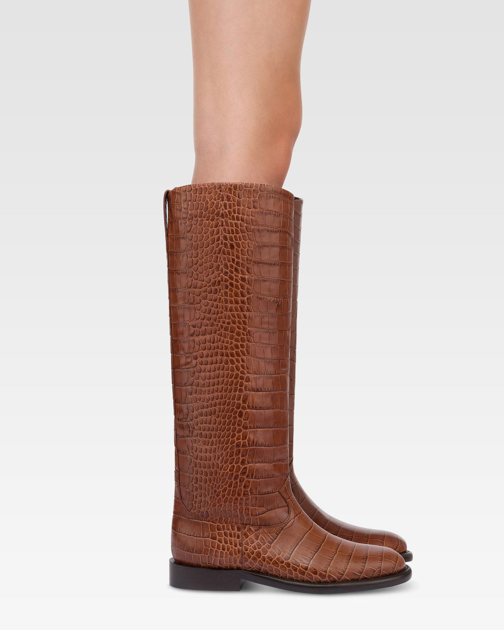 Stivali in pelle stampa coccodrillo color cioccolato