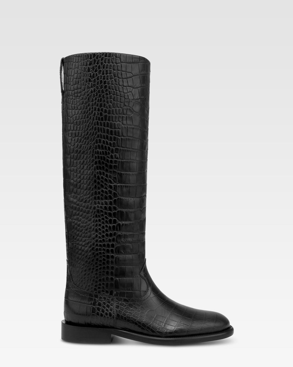 Boots in black croco-embossed leather