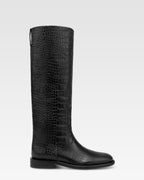 Boots in black croco-embossed leather