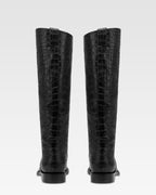 Boots in black croco-embossed leather