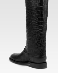 Boots in black croco-embossed leather