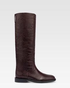 Boots in rouge noir croco-embossed leather