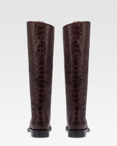 Boots in rouge noir croco-embossed leather