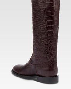 Boots in rouge noir croco-embossed leather