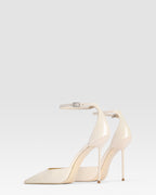 Ankle-strap pumps in ivory patent leather