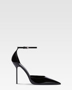 Ankle-strap pumps in black patent leather