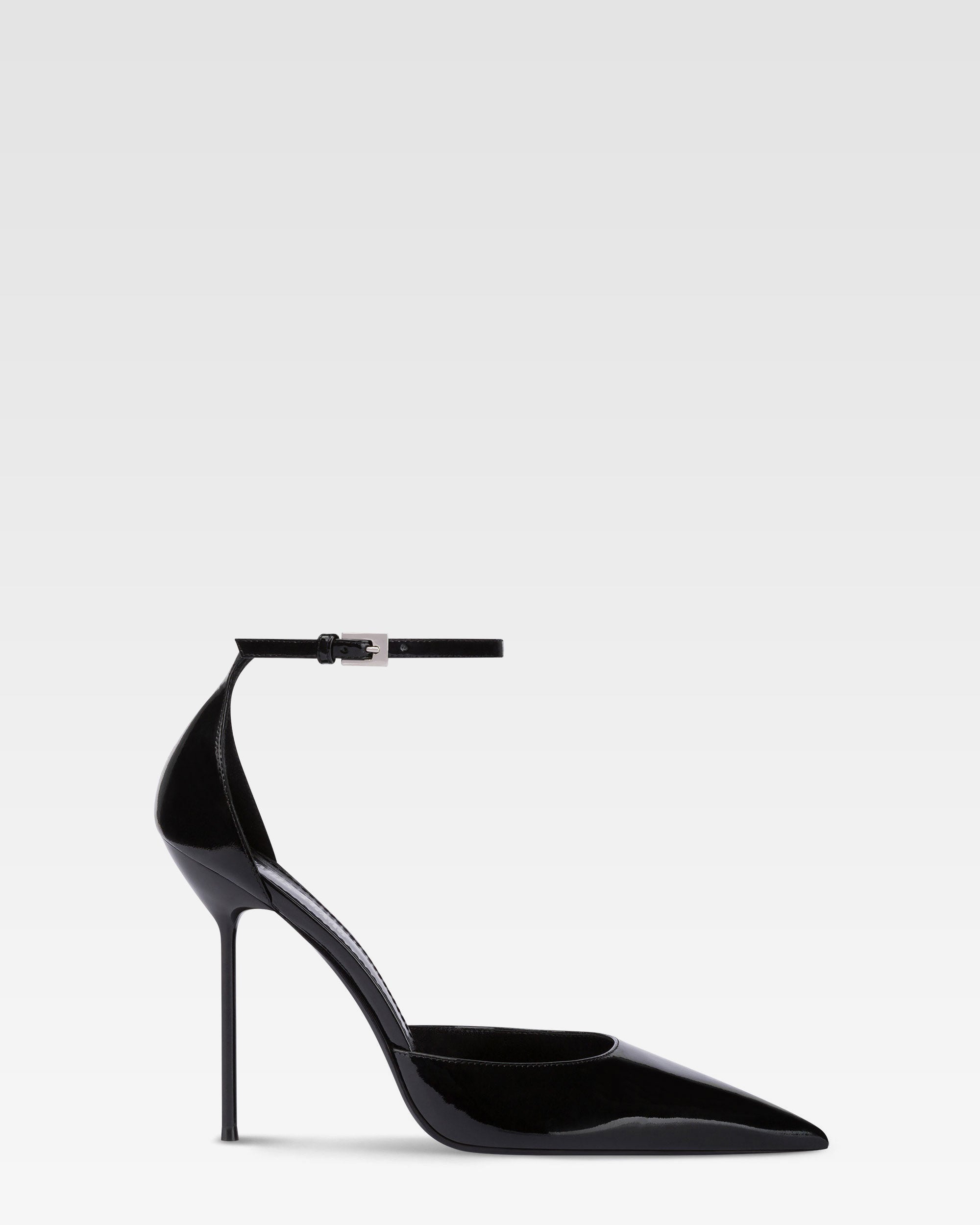 Ankle-strap pumps in black patent leather