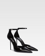 Ankle-strap pumps in black patent leather