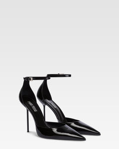 Ankle-strap pumps in black patent leather