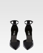 Ankle-strap pumps in black patent leather