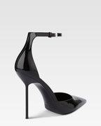 Ankle-strap pumps in black patent leather