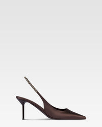 Slingbacks in ebony satin with stud detailing. — Ebony/Crystals