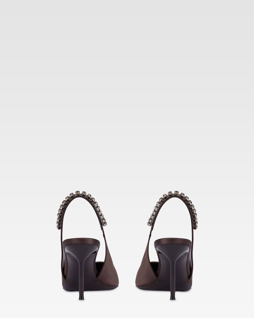 Slingbacks in ebony satin with stud detailing.