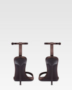 Sandali t-strap in raso ebano con castoni ricamati