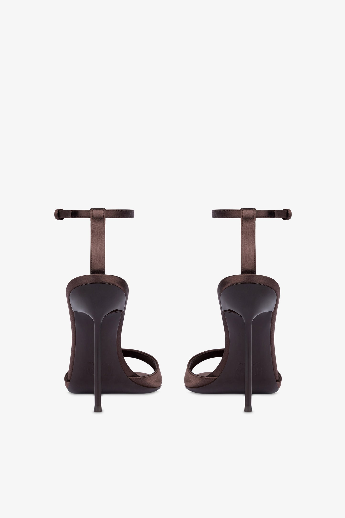 T-strap sandals in ebony satin with stud detailing.