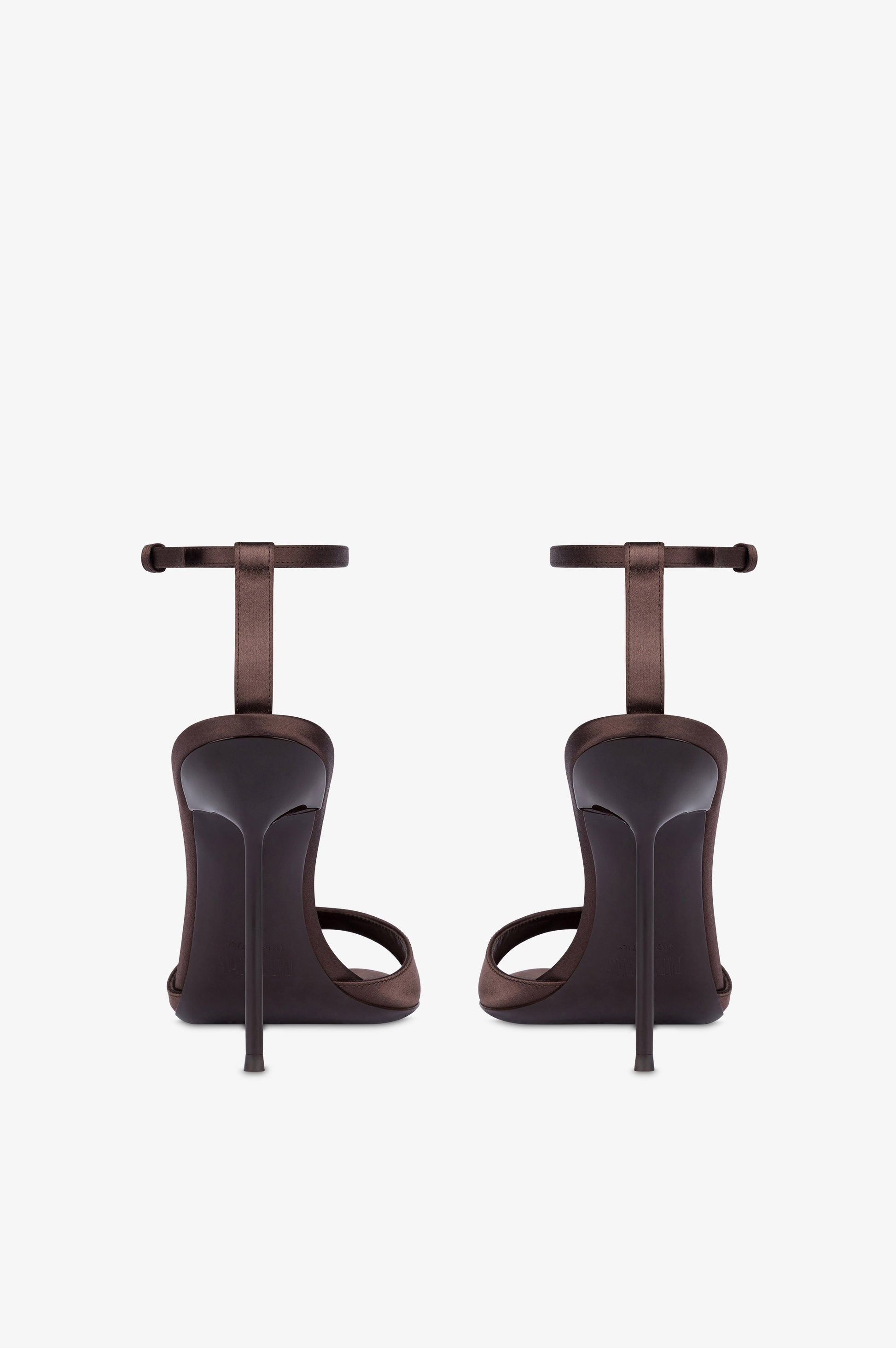 T-strap sandals in ebony satin with stud detailing.