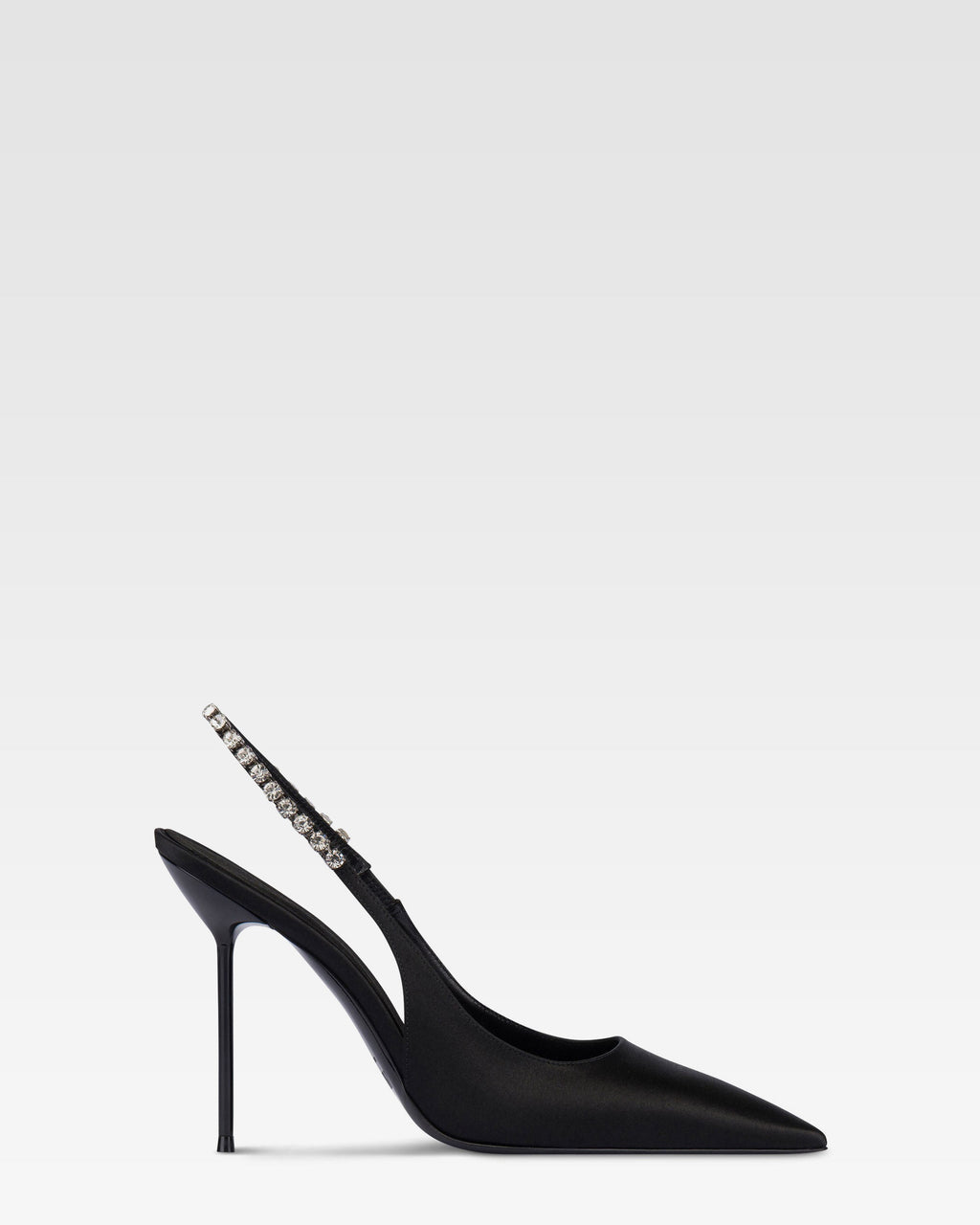 Slingbacks in black satin with stud detailing.