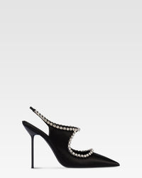 Slingbacks in black satin with stud detailing. — Black/Crystals