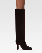 Boots in pinot noir velvet.