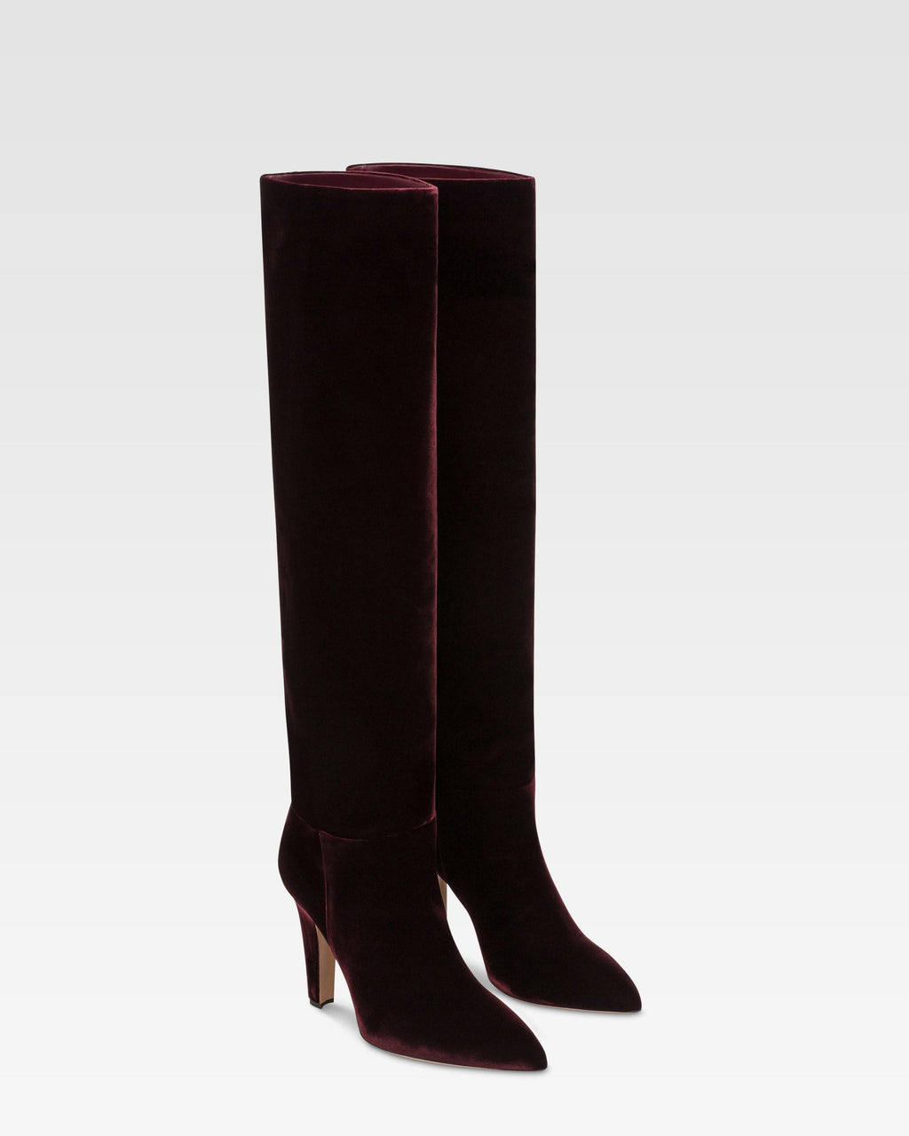 Boots in pinot noir velvet.