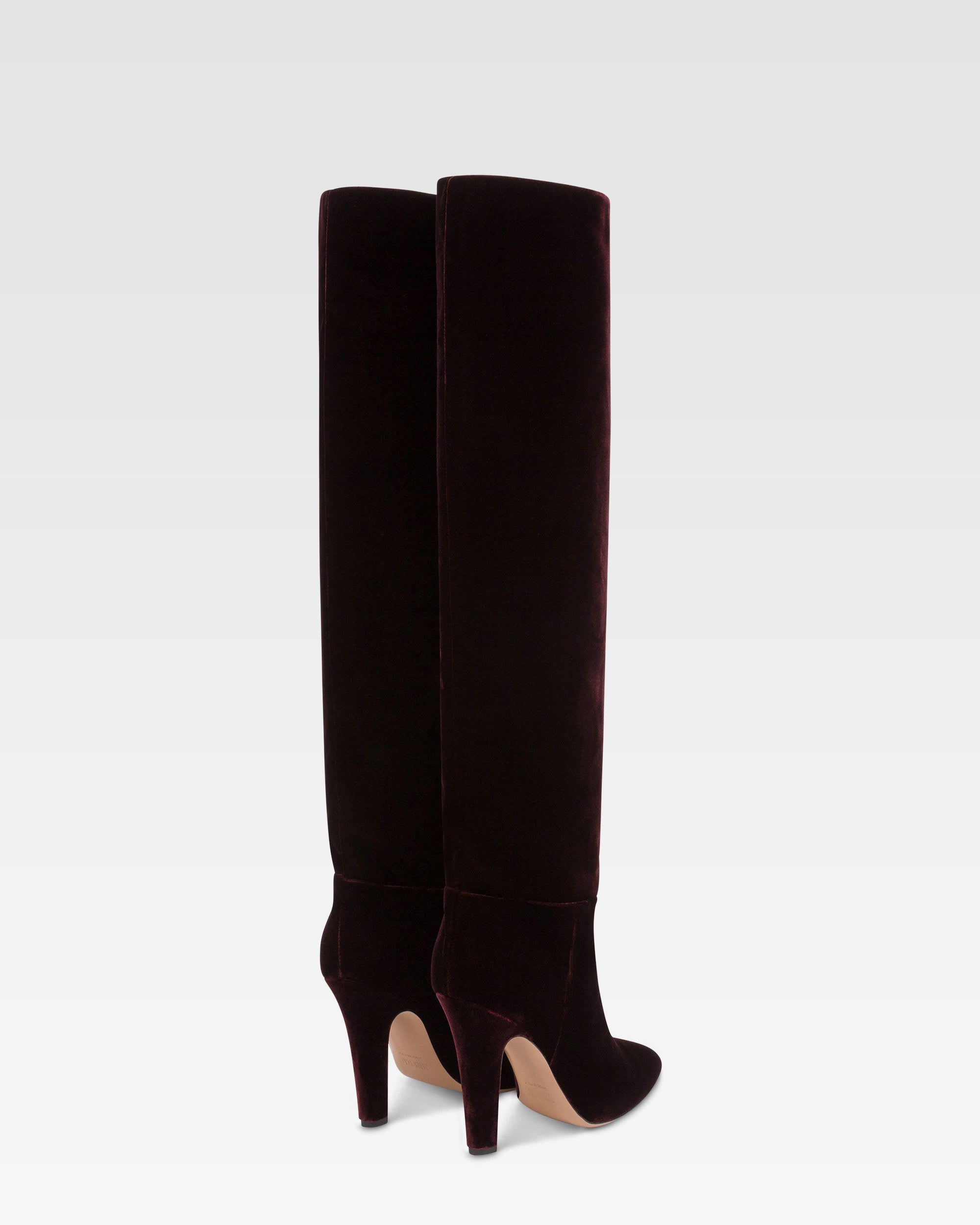 Boots in pinot noir velvet.