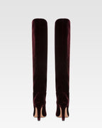 Boots in pinot noir velvet.