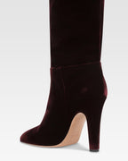 Boots in pinot noir velvet.