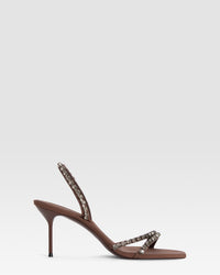 Sandalo in raso crepe con castoni ricamati — EBONY-GREY DIAMOND