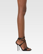 Sandali in raso nero con lacci alla caviglia