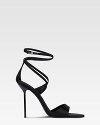 Ankle-strap sandals in black satin — Black