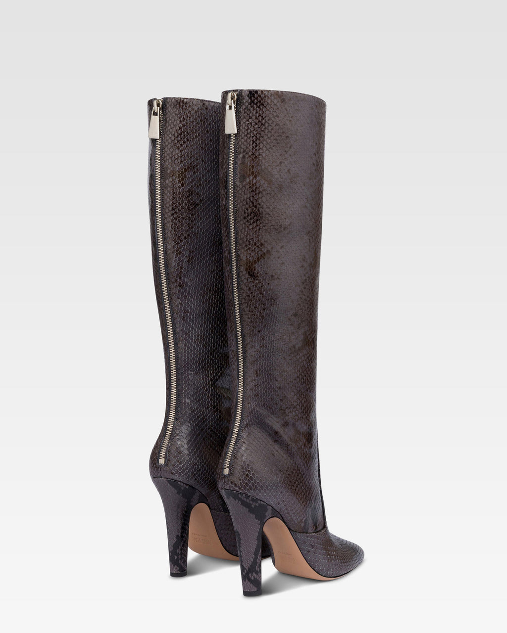 Boots in ash printed python leather.