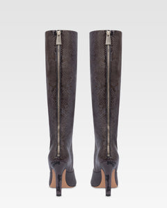 Boots in ash printed python leather.