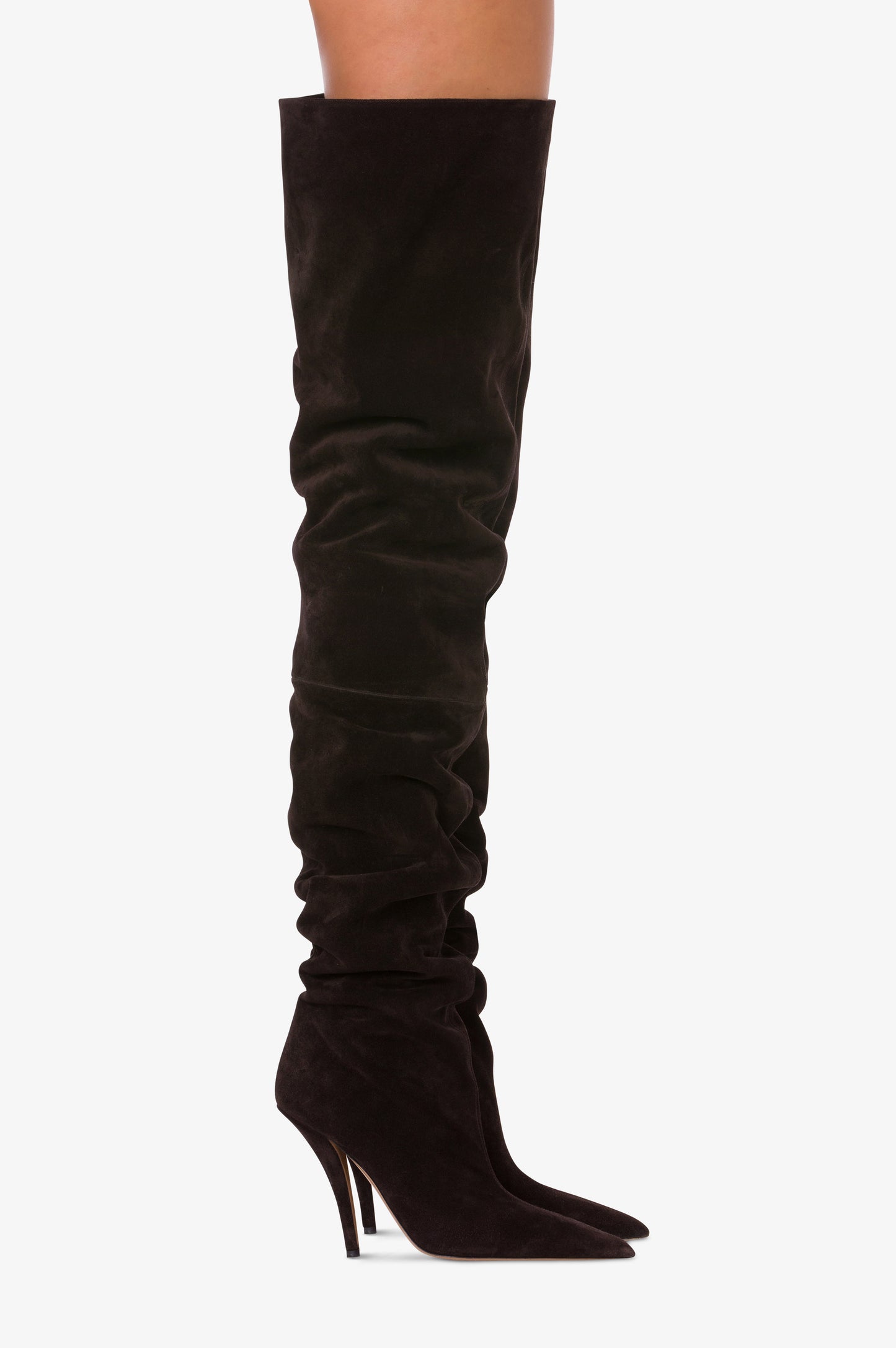 Over-the-knee boots in ebony suede leather.