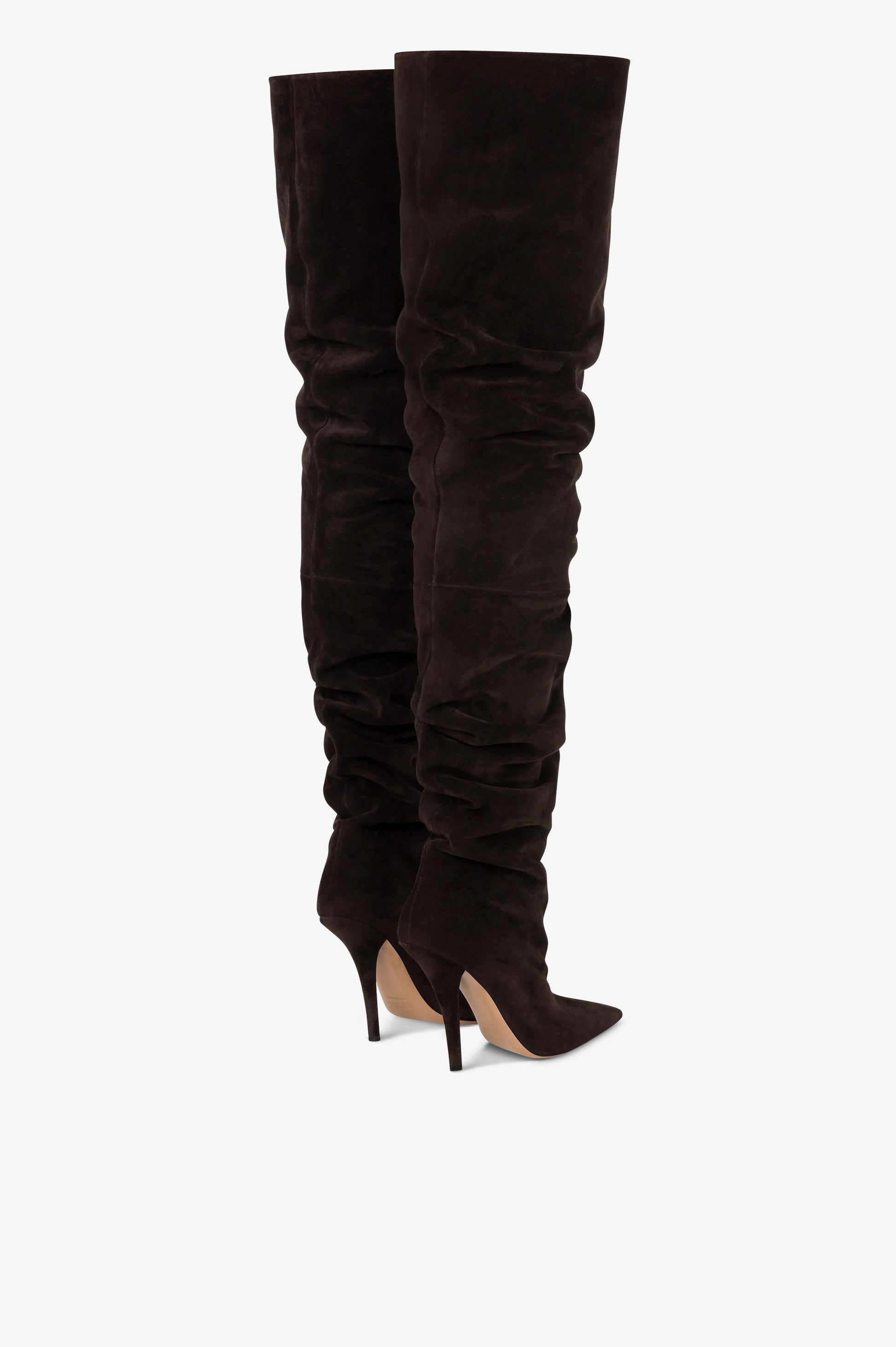 Over-the-knee boots in ebony suede leather.